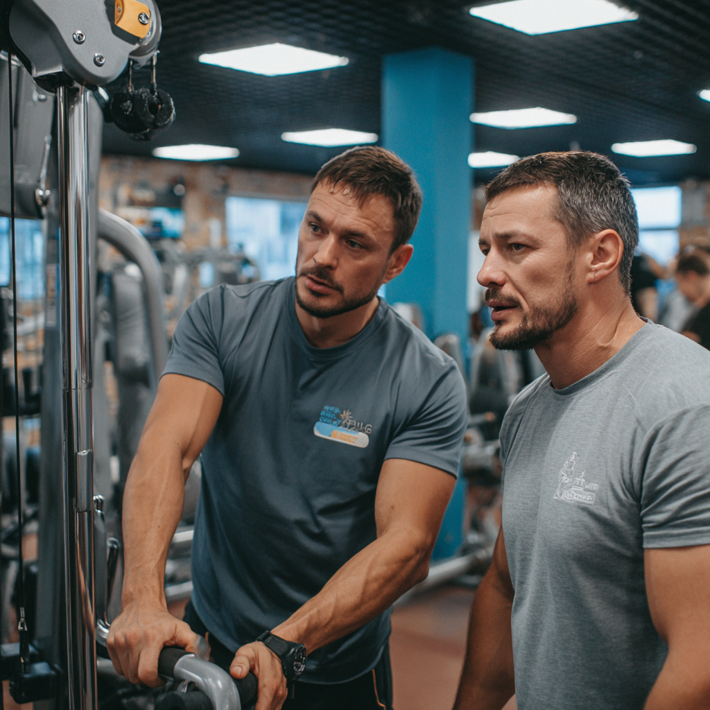 Персональний тренер працює з клієнтом